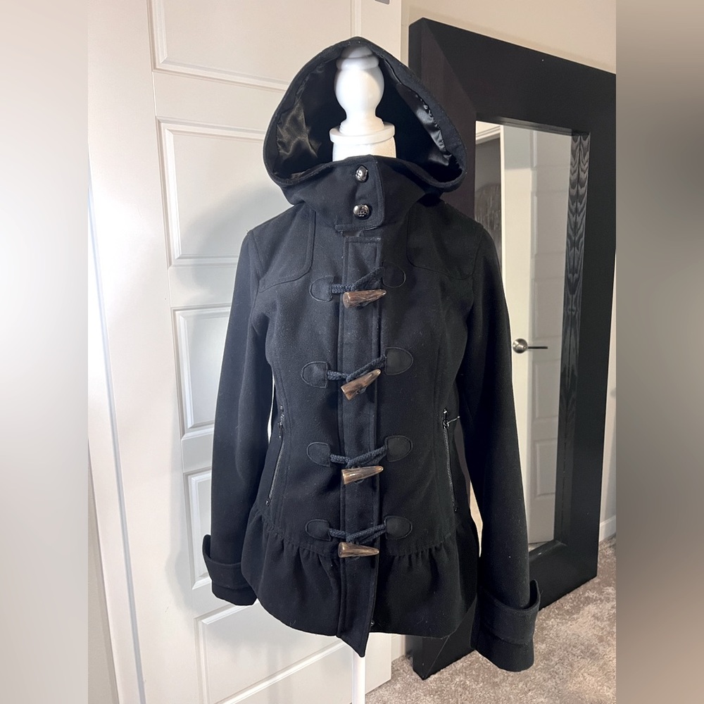 Pink Envelope Black Pea Coat, size M